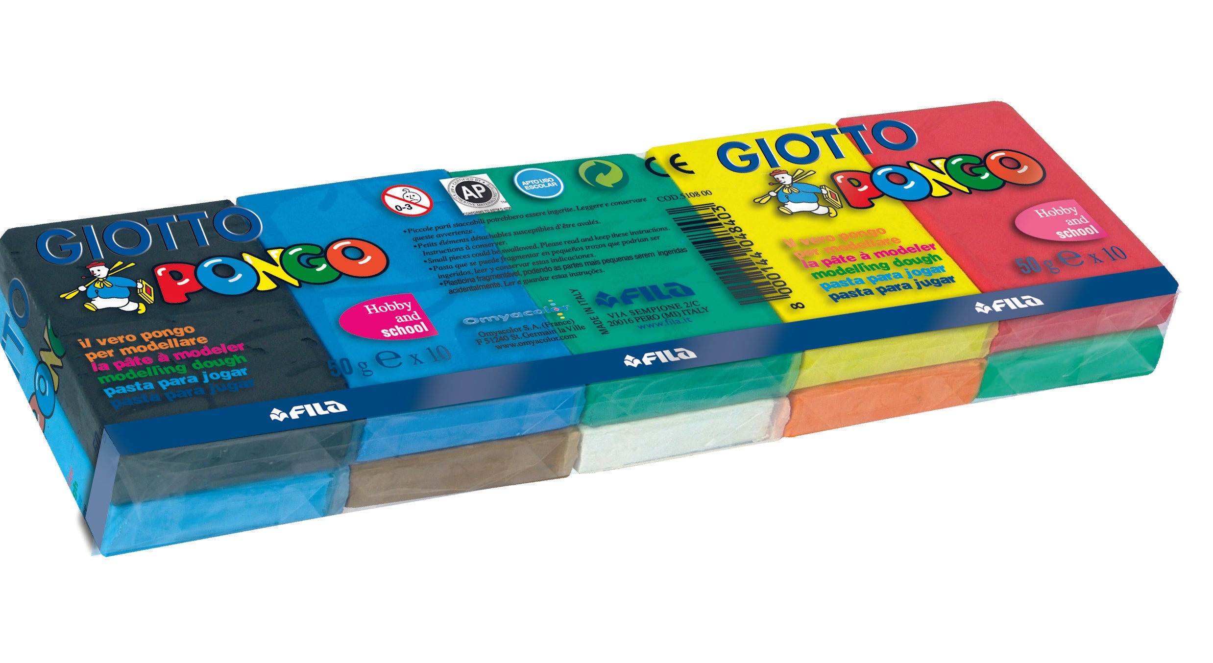 Plastelin Giotto Pongo 510800, 10 x 50 g, sortirane barve