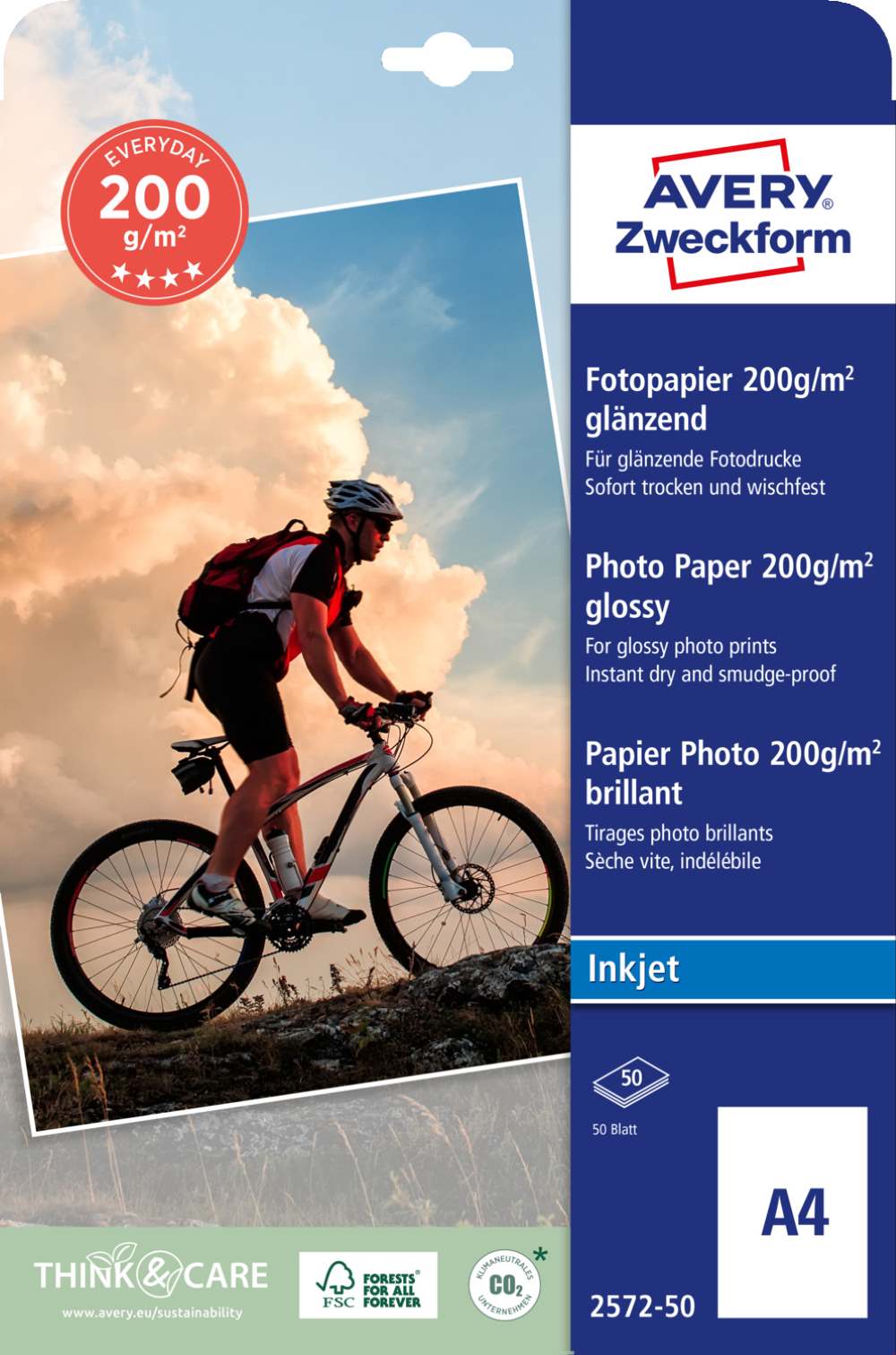 Papir bel sijajni za inkjet tiskalnike Every Day Avery Zweckform 2572-50, 200 g