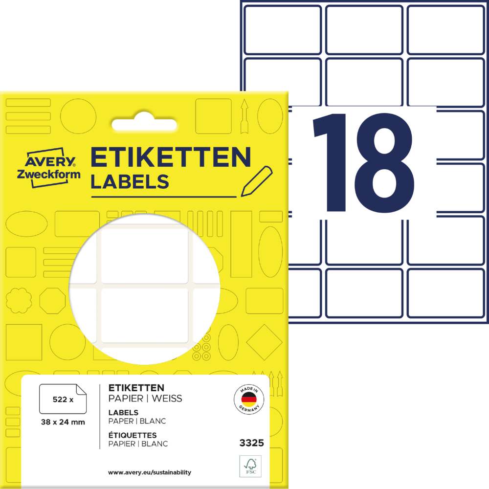 Etikete papirne bele za označevanje Avery Zweckform 3325, 38 x 24 mm