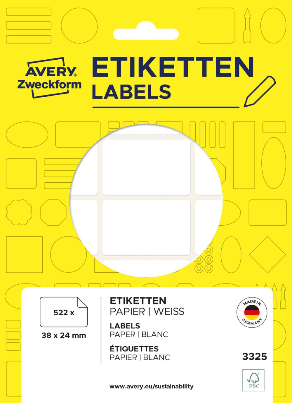 Etikete papirne bele za označevanje Avery Zweckform 3325, 38 x 24 mm
