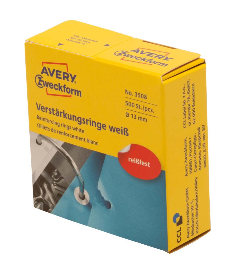 Etikete bele za ojačitev lukenj Avery Zweckform 3508, fi 13 mm