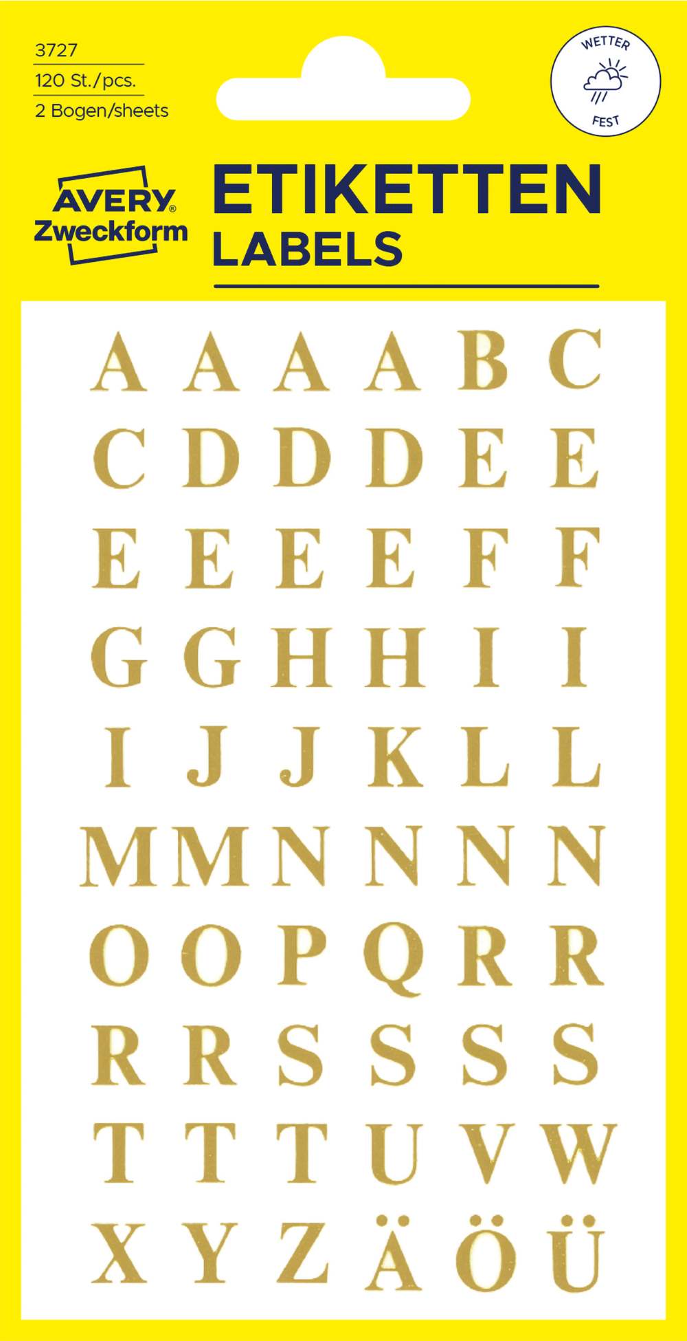 Etikete zlate črke Avery Zweckform 3727, 7,5 mm