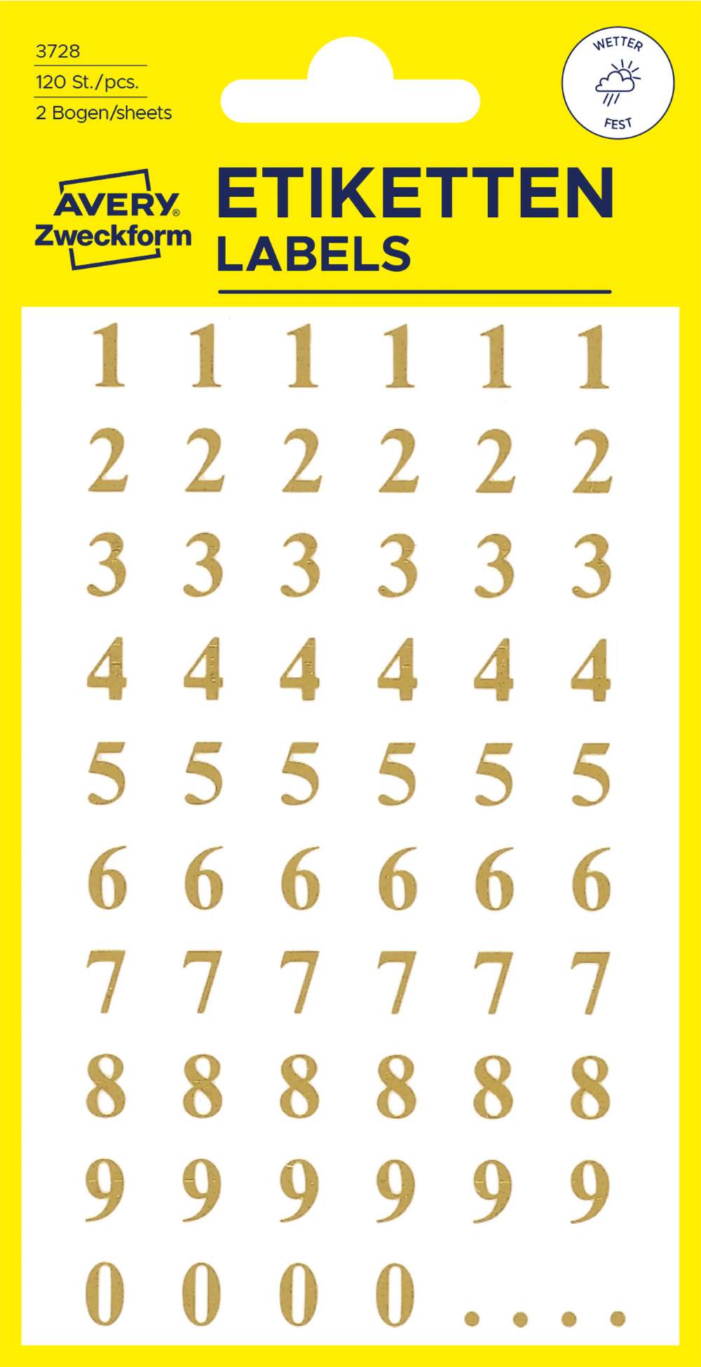 Etikete zlate številke Avery Zweckform 3728, 7,5 mm