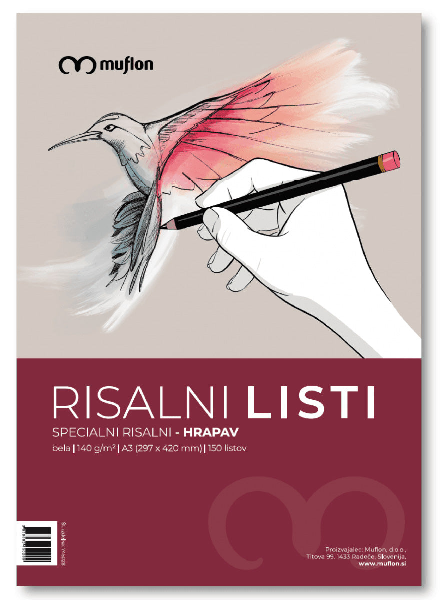 Listi risalni A3 Muflon 775114, 140 g, 150 listov, beli