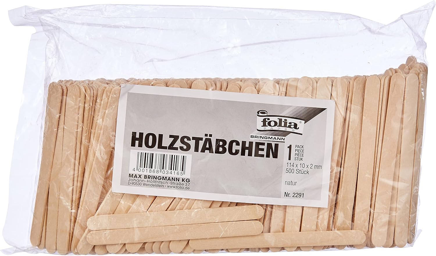 Palčke lesene Folia, 114 x 10 x 2 mm, 500/1