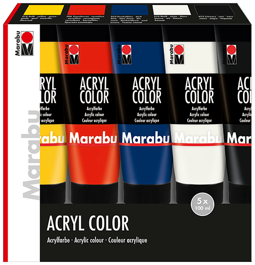Barva akrilna Marabu Basic, set, 5 x 100 ml