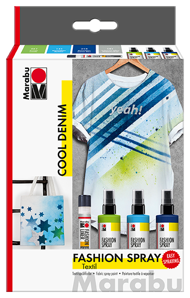 Barva za tekstil Marabu Fashion v spreju, set Cool Denim, 3 x 100 ml, 1 x 25 ml