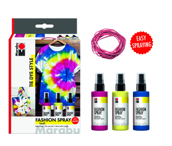 Barva za tekstil Marabu Fashion v spreju, set Tie Dye, 3 x 100 ml