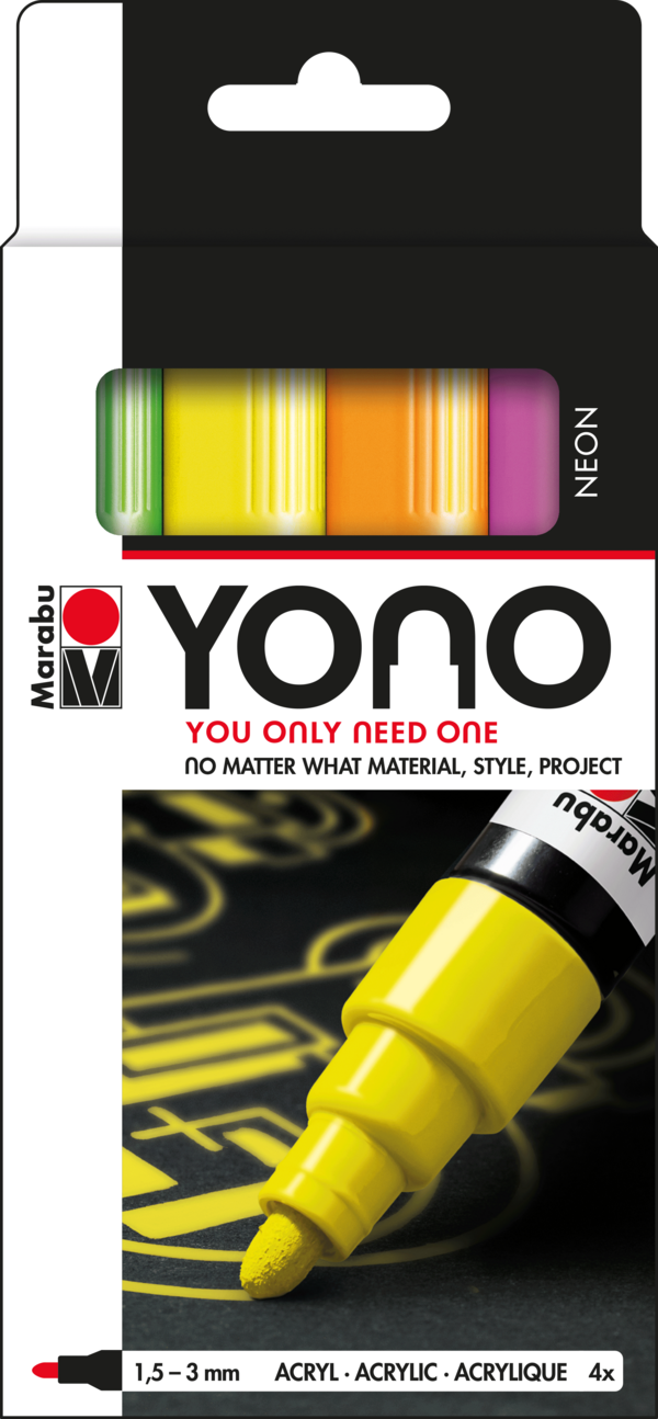 Marker akrilni Marabu Yono set Neon, 4 x 1.5-3 mm
