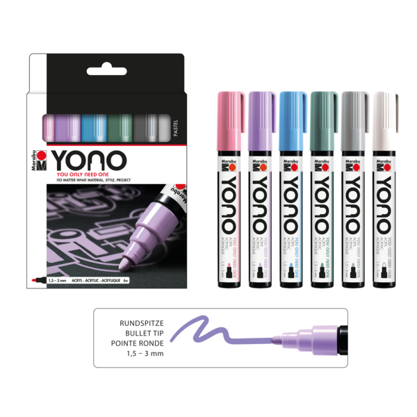Marker akrilni Marabu Yono set Pastel, 6 x 1.5-3 mm