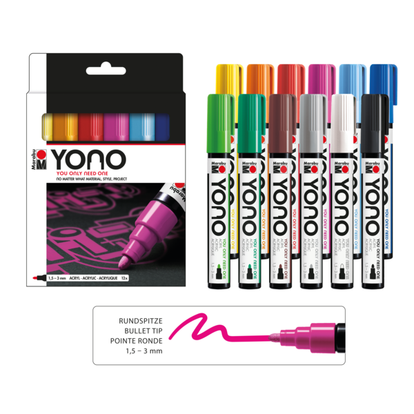 Marker akrilni Marabu Yono set, 12 x 1.5-3 mm