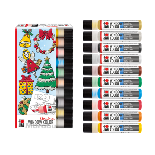 Barva za steklo Marabu set Christmas, 10 x 25 ml