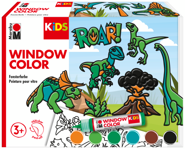 Barva za steklo Marabu KIDS Set Dinosaur , 6 x 25 ml