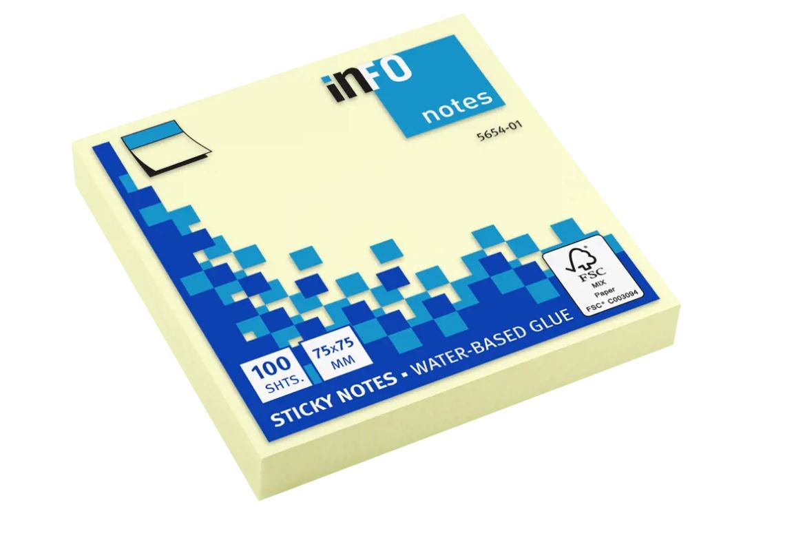 Blok samolepilni Info, 75 x 75 mm, 100 listni, rumen