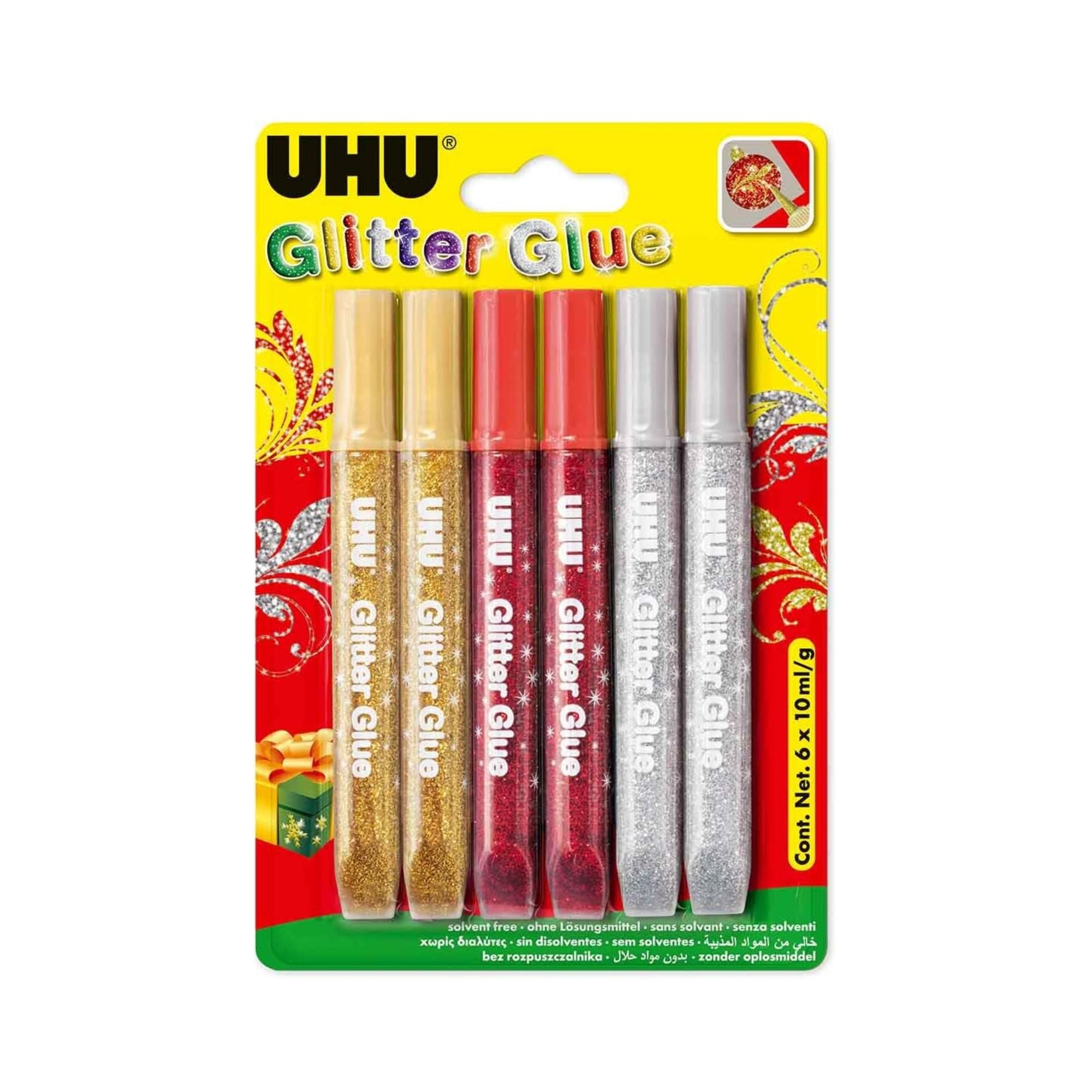 Lepilo z bleščicami Uhu Glitter Glue, 6 x 10 ml
