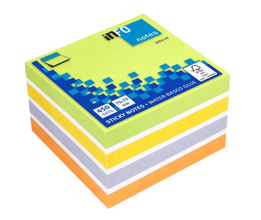 Kocka samolepilna Info, 75x75 mm, 450 listna, mix