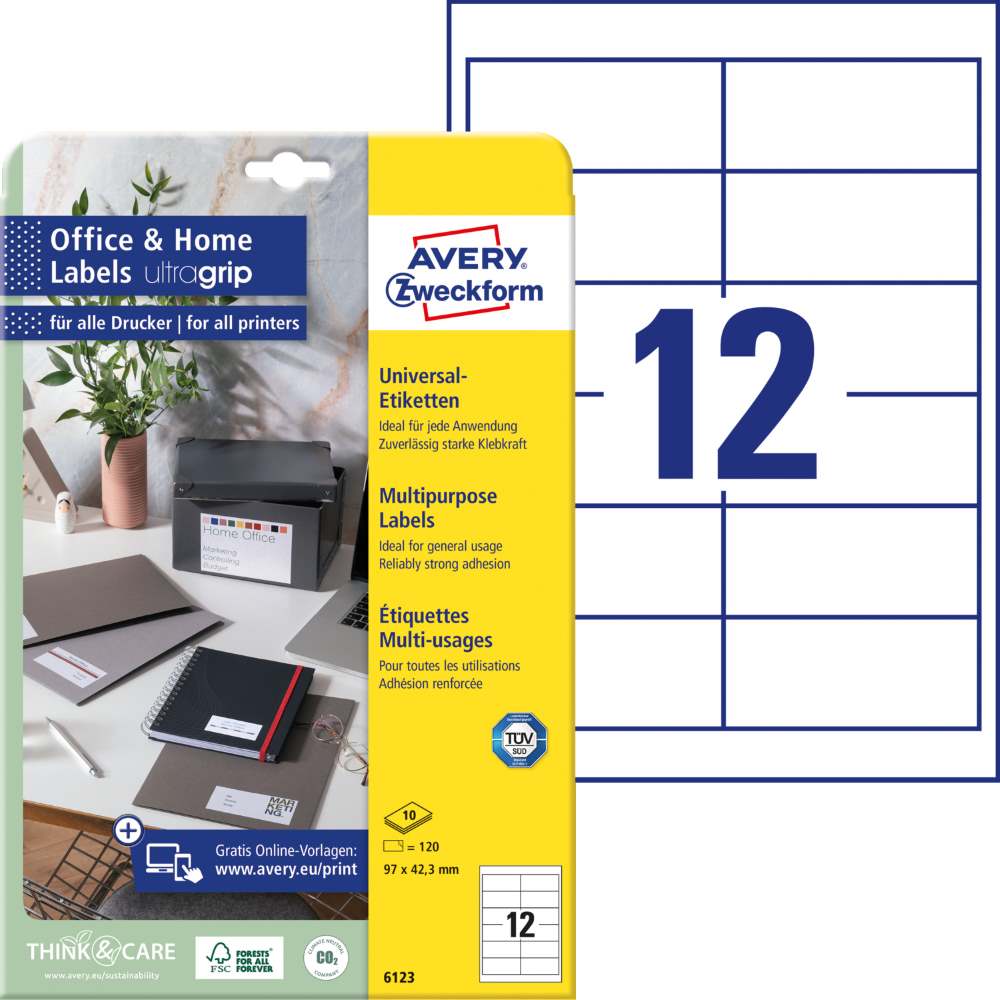 Etikete papirne bele univerzalne Avery Zweckform 6123, 97 x 42,3 mm
