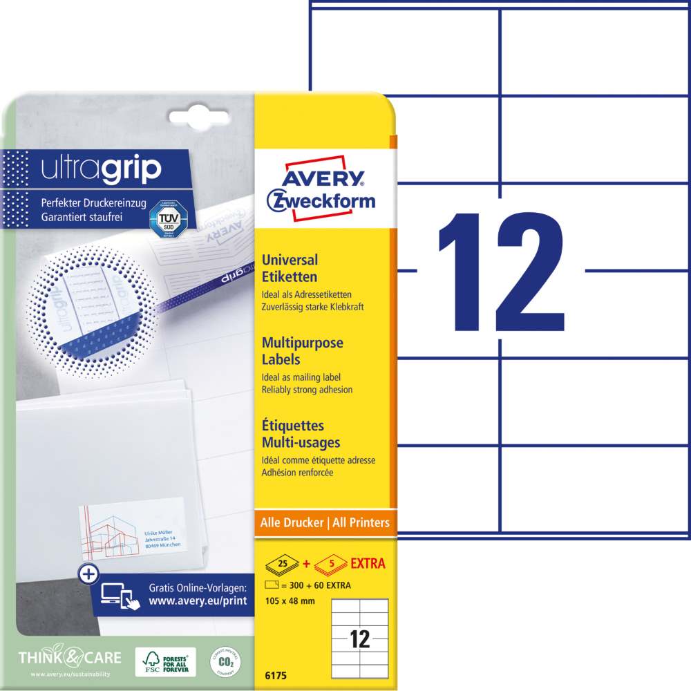 Etikete papirne bele univerzalne Avery Zweckform 6175, 105 x 48 mm