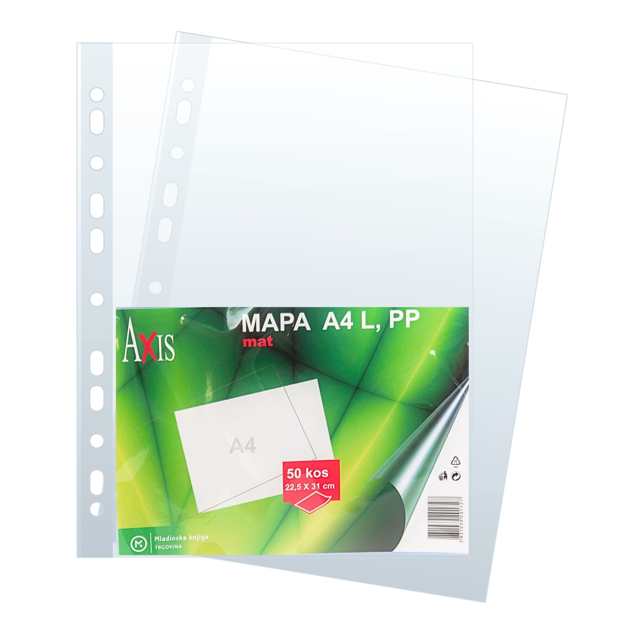 Mapa vložna PP A4 L Axis, 100 mic, sijaj / mat