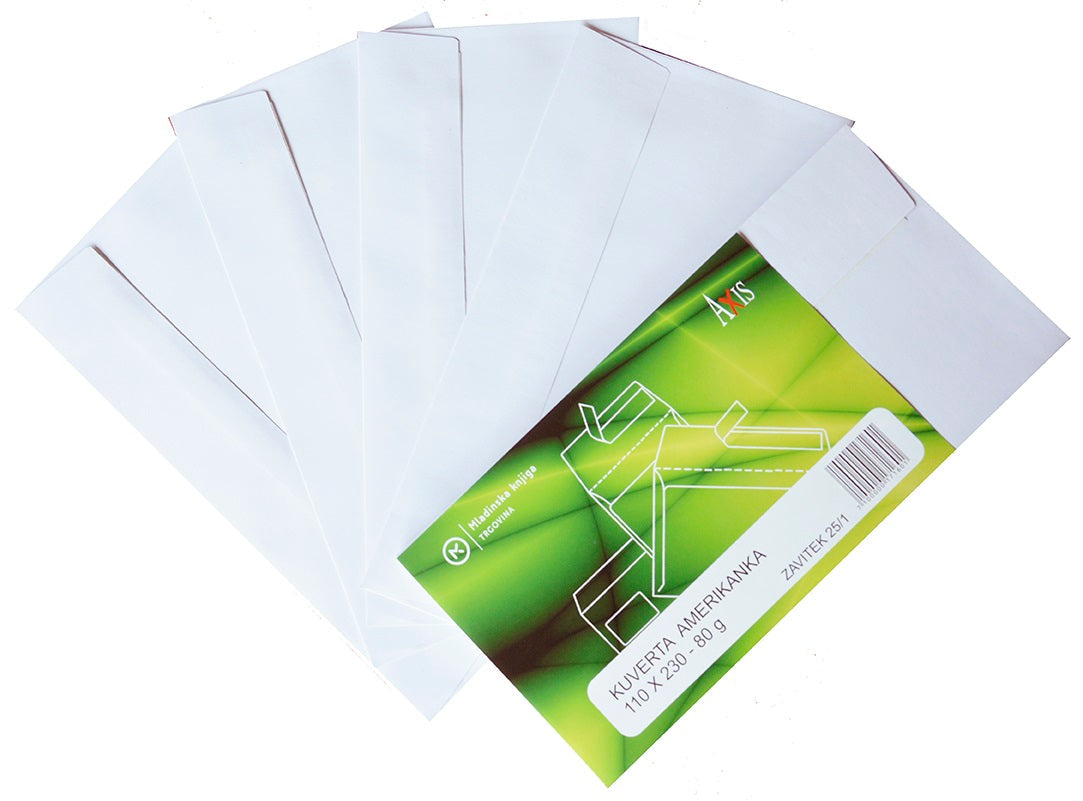Kuverta Axis ABD SI 110x230 mm, 80 g, 310328, bela, zavitek
