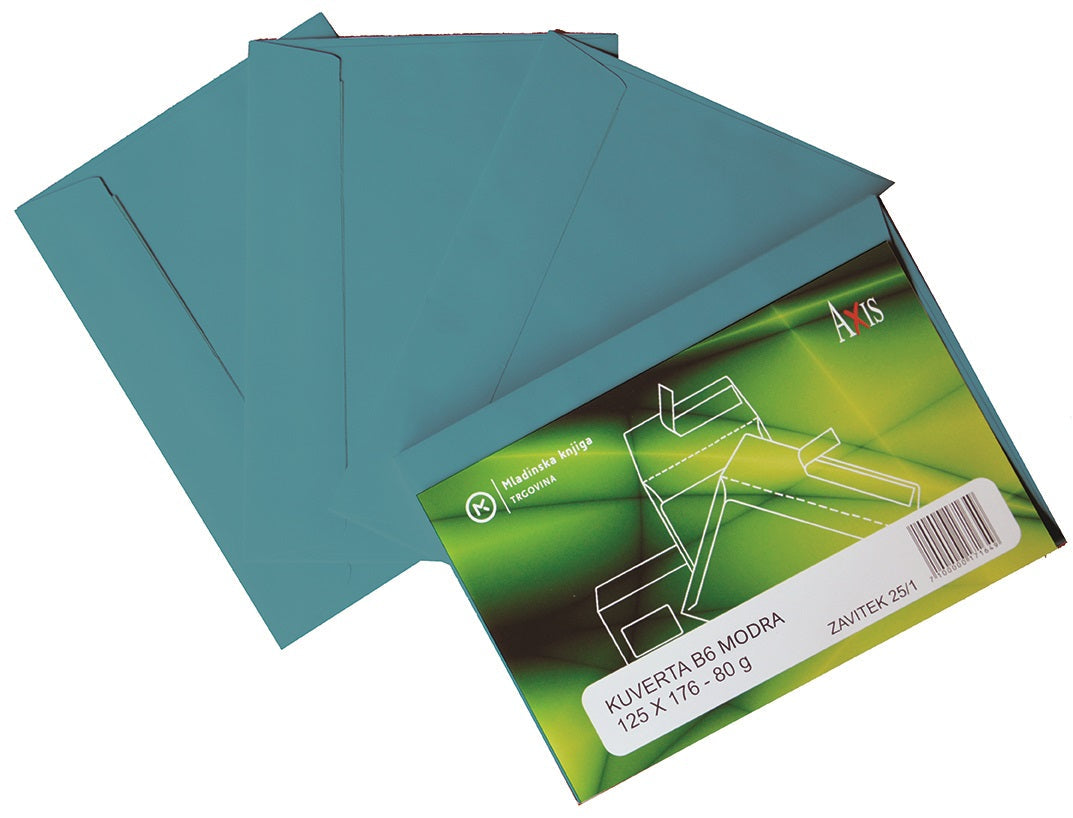 Kuverta Axis B6 5 SI 125x176 mm, 75 g, 310065, modra, zavitek