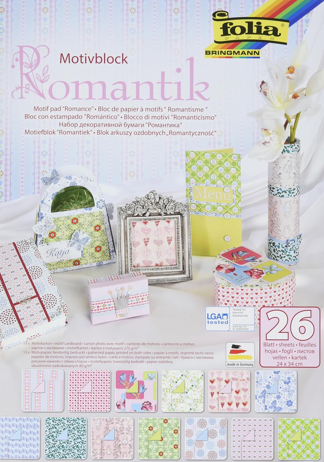 Papir strukturiran Folia Romantik 46949, sortirane barve, 26/1