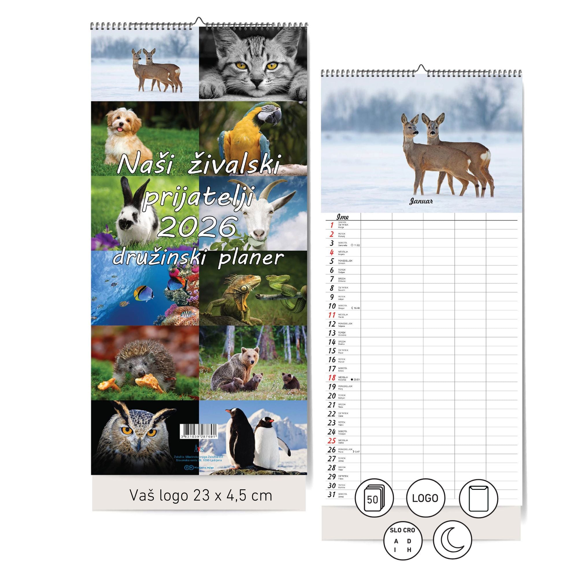 Koledar in družinski planer Naši živalski prijatelji