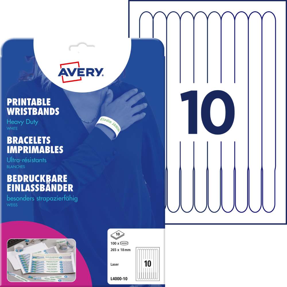 Zapestnice bele za imena Avery Zweckform L4000-10, 265 x 18 mm