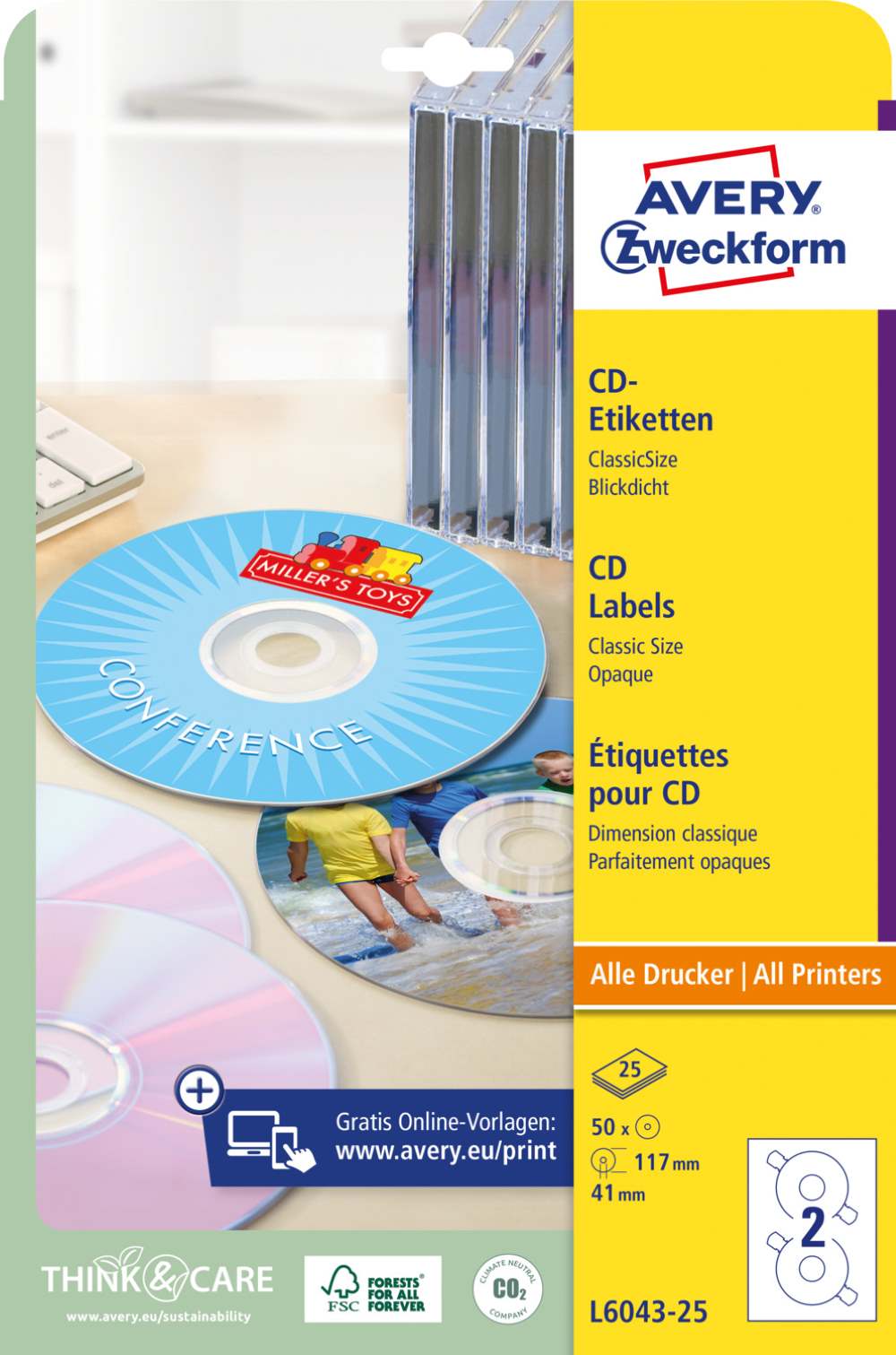 Etikete bele za CD ClassicSize Avery Zweckform L6043, fi 117 mm