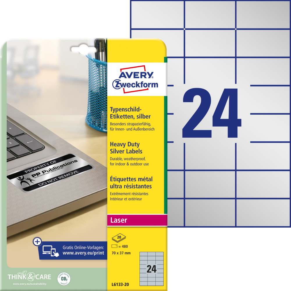 Etikete poliestrske zelo odporne Avery Zweckform, 70 x 37 mm