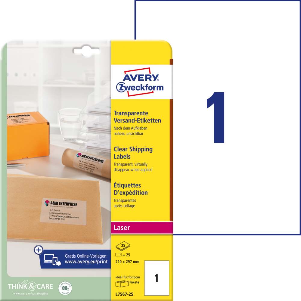 Etikete poliestrske transparentne za naslove Avery Zweckform L7567-25, 210 x 297 mm