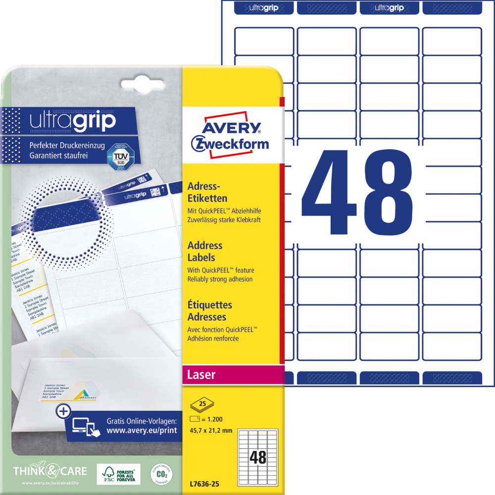 Etikete papirne bele za naslove Avery Zweckform L7636-25, 47,5 x 21,2 mm