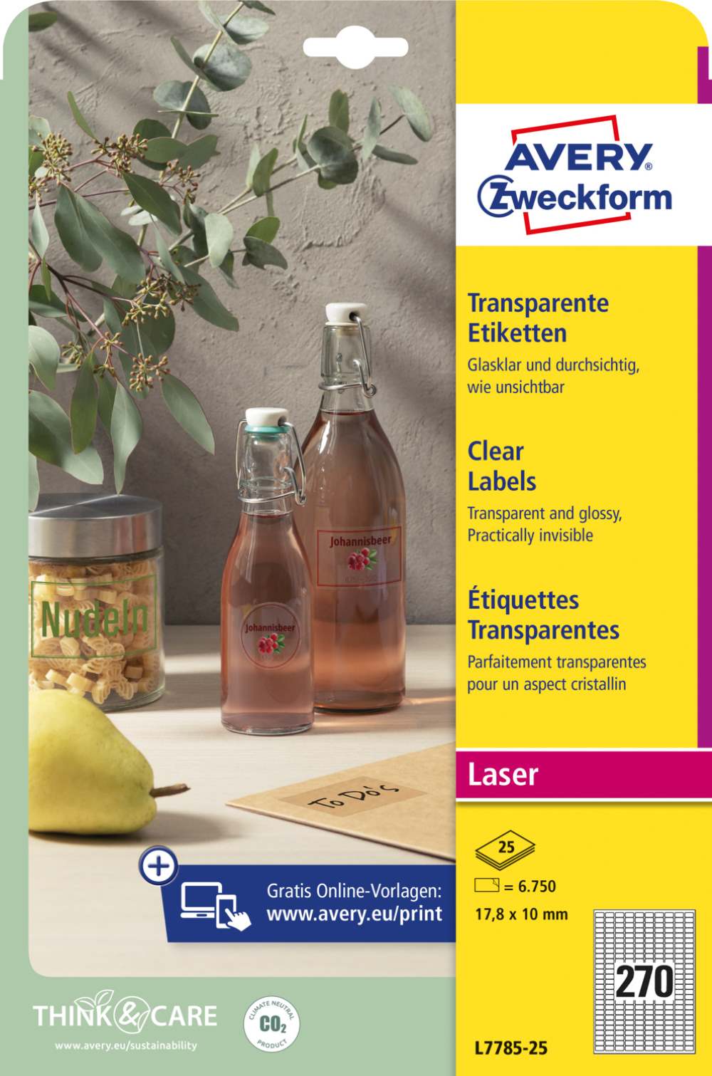 Etikete poliestrske transparentne svetleče Avery Zweckform L7785-25, 17,8 x 10 mm