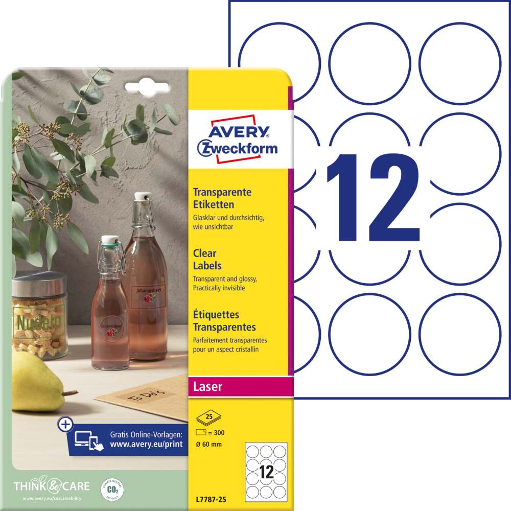 Etikete poliestrske transparentne svetleče Avery Zweckform L7787-25, fi 60 mm