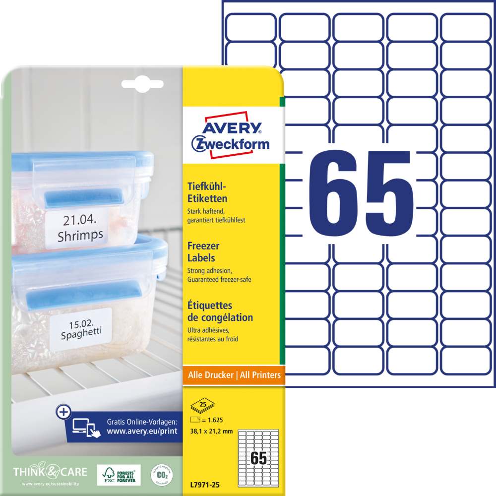 Etikete papirne bele za zamrzovalnike Avery Zweckform L7971-20, 38,1 x 21,2 mm