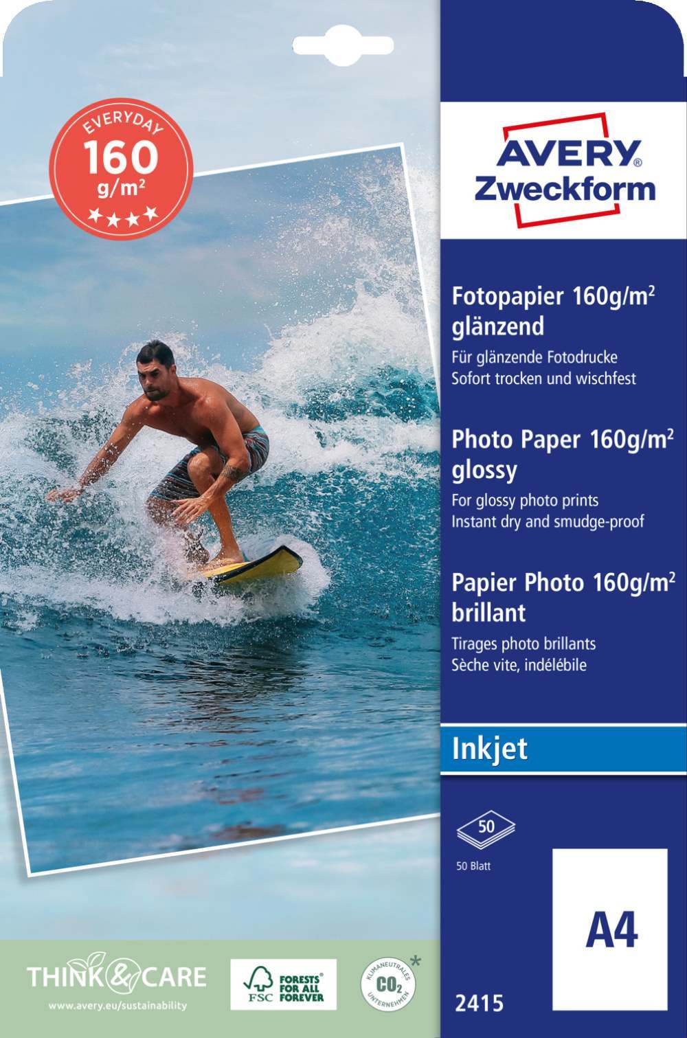 Papir bel sijajni za inkjet tiskalnike Every Day Avery Zweckform 2415, 160 g