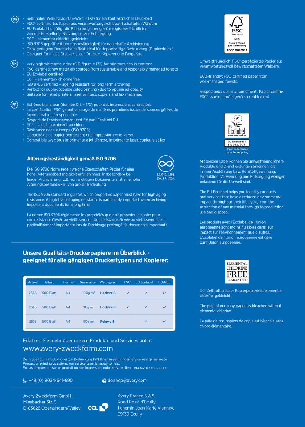 Papir bel večnamenski Avery Zweckform 2563 / 2566