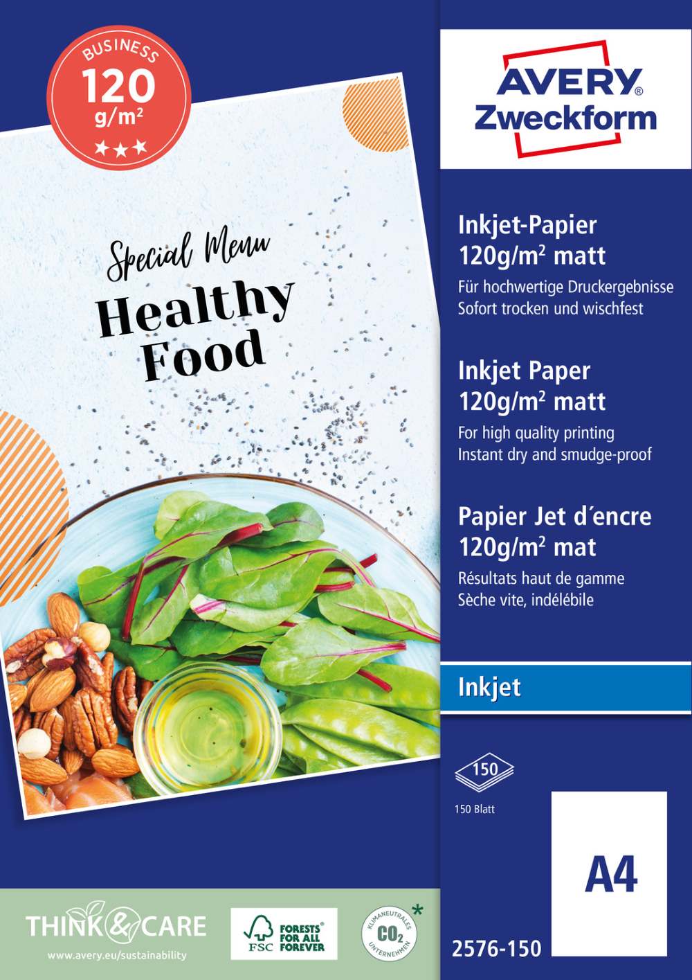 Papir bel mat za inkjet tiskalnike Business Avery Zweckform 2576-150, 120 g