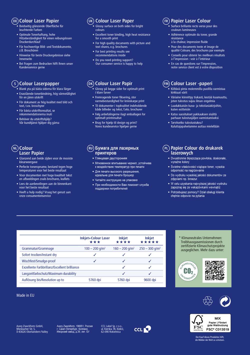 Papir bel obojestranski sijajni za laserske tiskalnike Business Avery Zweckform A3 25983-100, 150 g