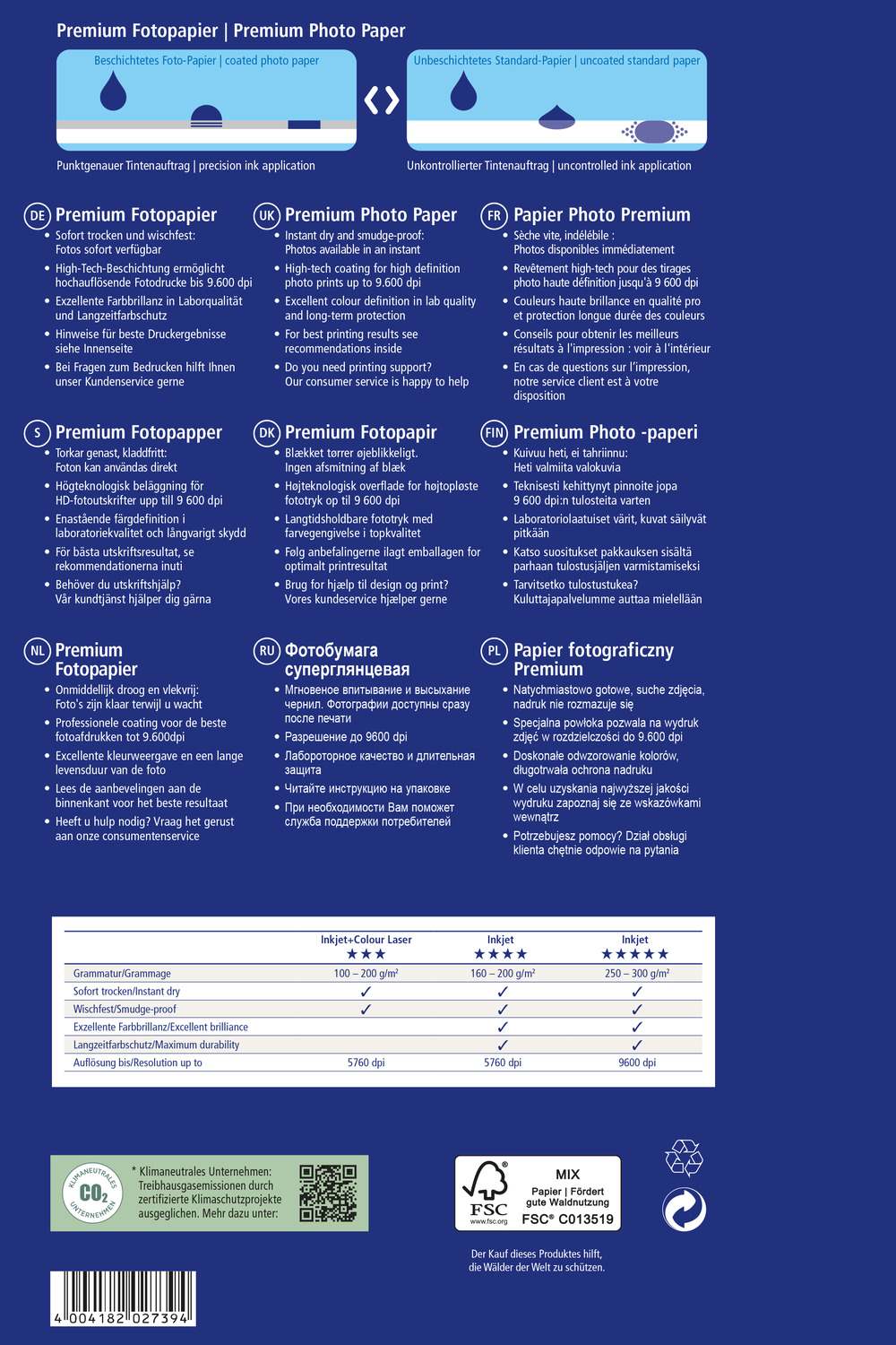 Papir foto bel sijajni za inkjet tiskalnike Premium Avery Zweckform 2739, 250 g