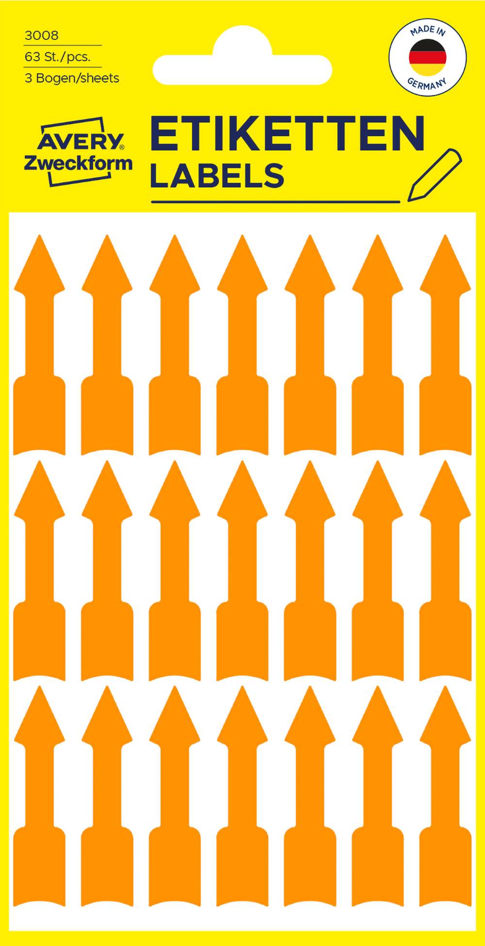 Etikete papirne neonsko oranžne opozorilne puščice Avery Zweckform 3008, 39 x 9 mm
