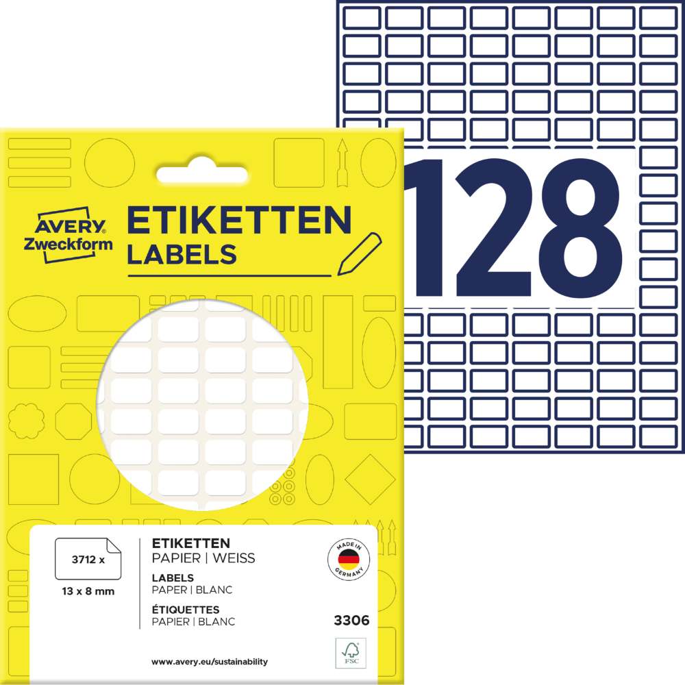 Etikete papirne bele za označevanje Avery Zweckform 3306, 13 x 8 mm