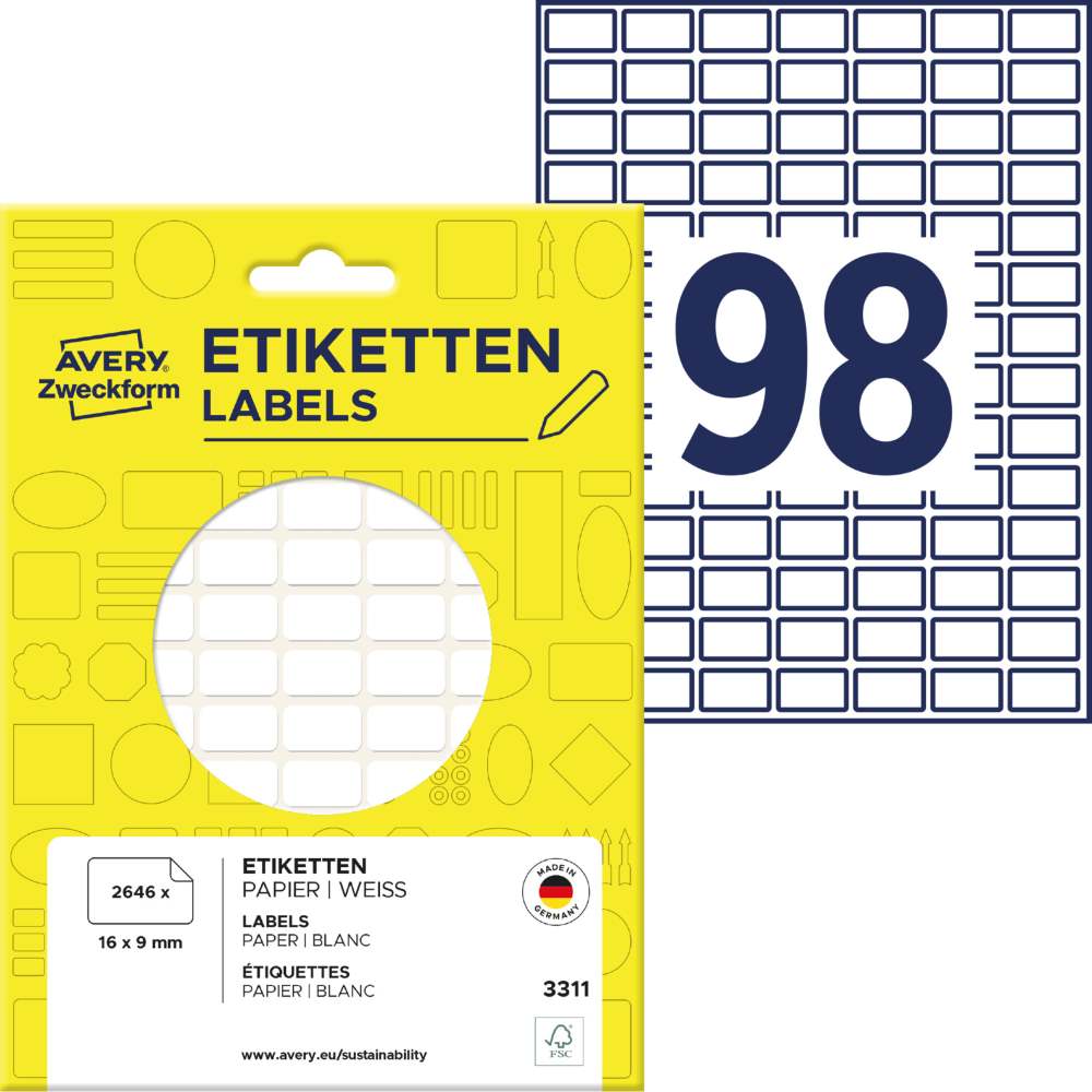 Etikete papirne bele za označevanje Avery Zweckform 3311, 16 x 9 mm