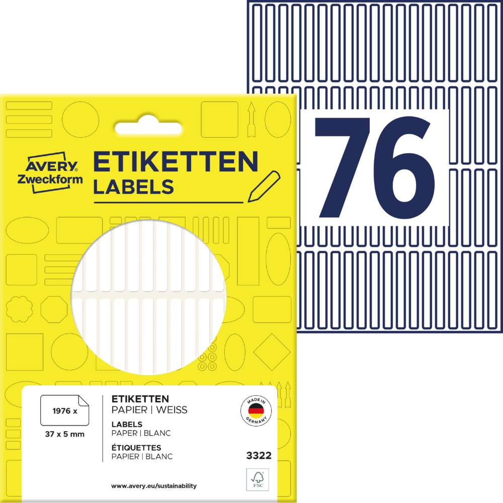 Etikete papirne bele za označevanje Avery Zweckform 3322, 37 x 5 mm
