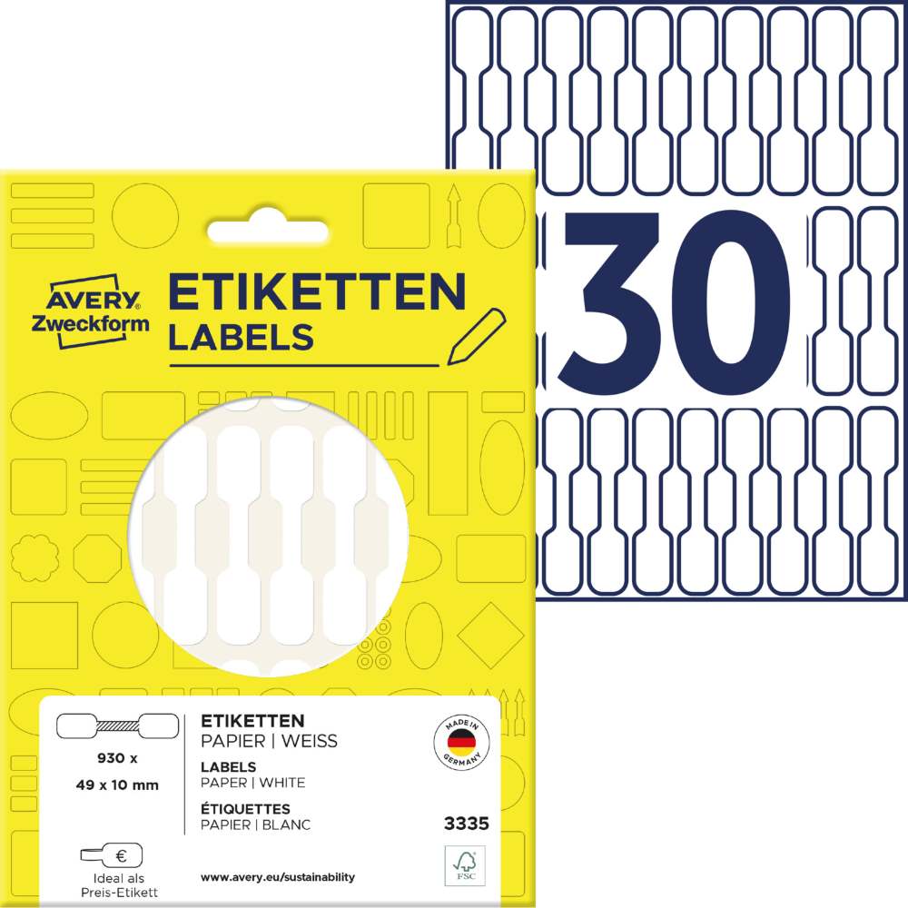 Etikete papirne bele za cene Avery Zweckform 3335, 49 x 10 mm