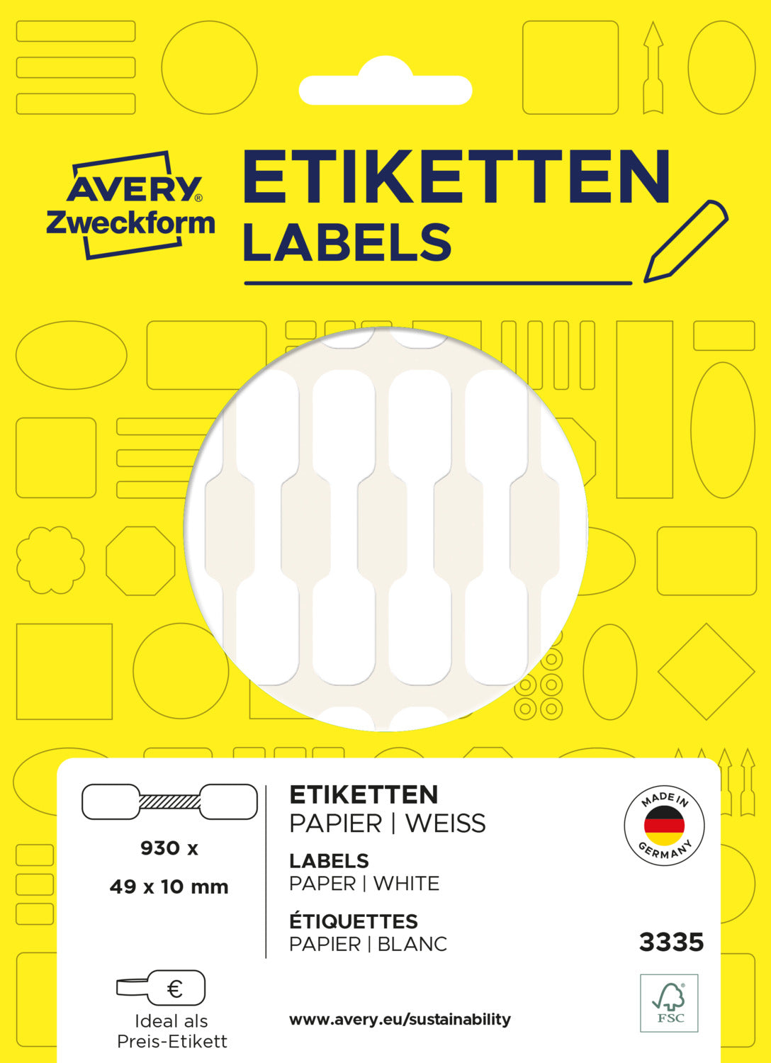 Etikete papirne bele za cene Avery Zweckform 3335, 49 x 10 mm