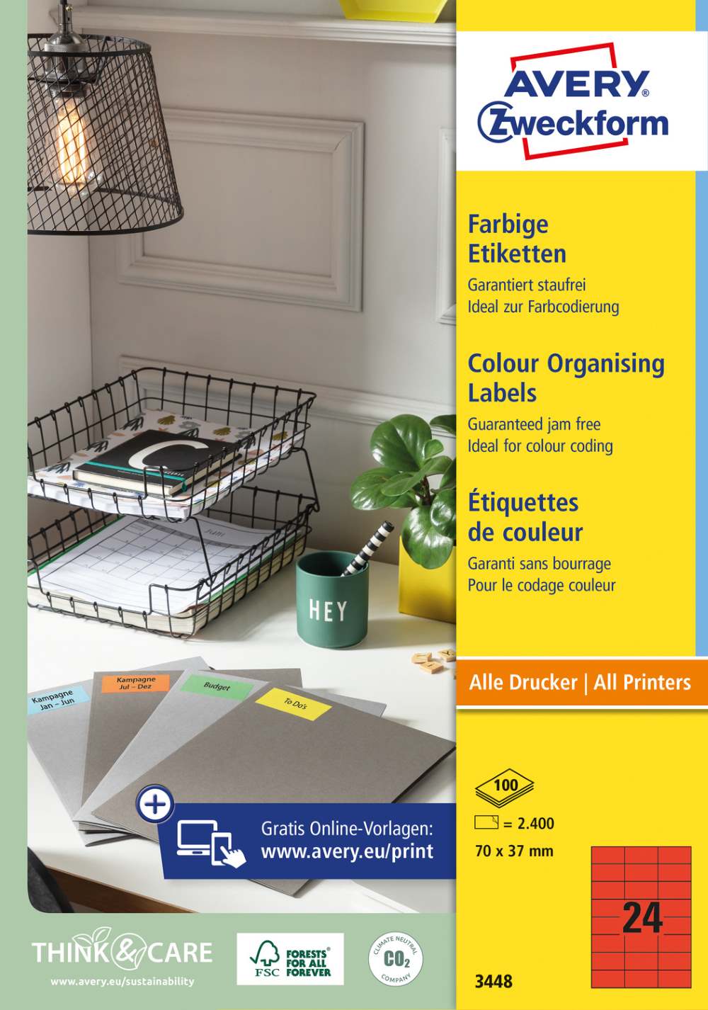 Etikete papirne Avery Zweckform, 70 x 37 mm