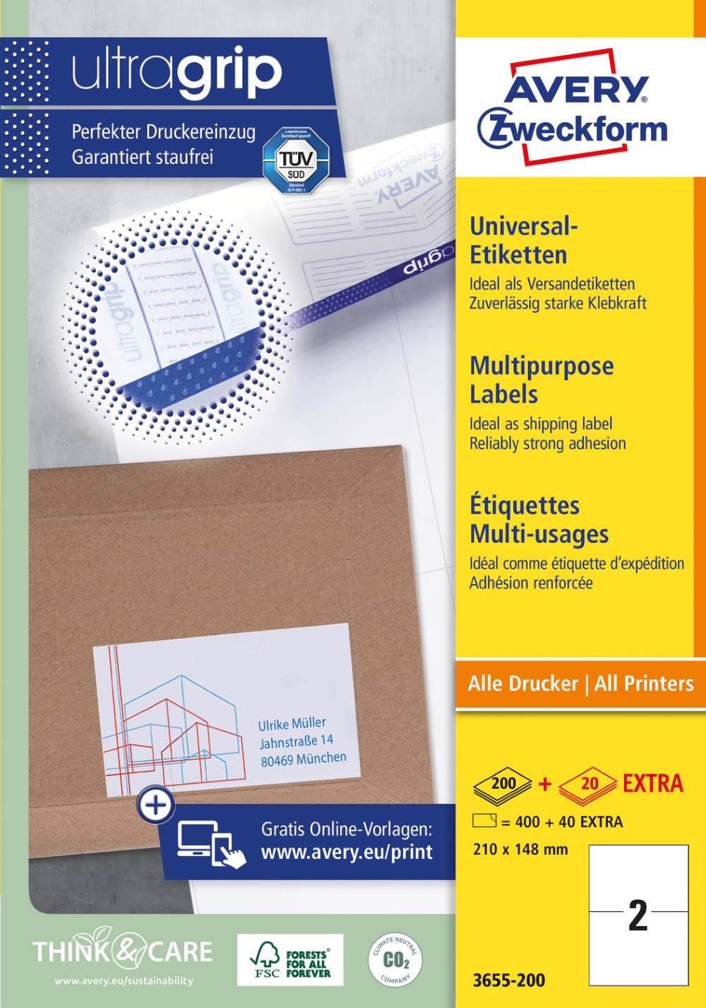 Etikete papirne bele univerzalne Avery Zweckform 3655, 210 x 148 mm