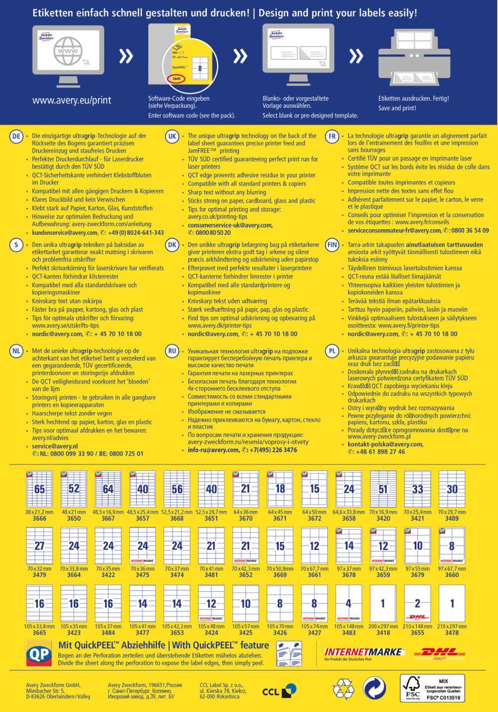 Etikete papirne bele univerzalne Avery Zweckform 3660, 97 x 67,7 mm