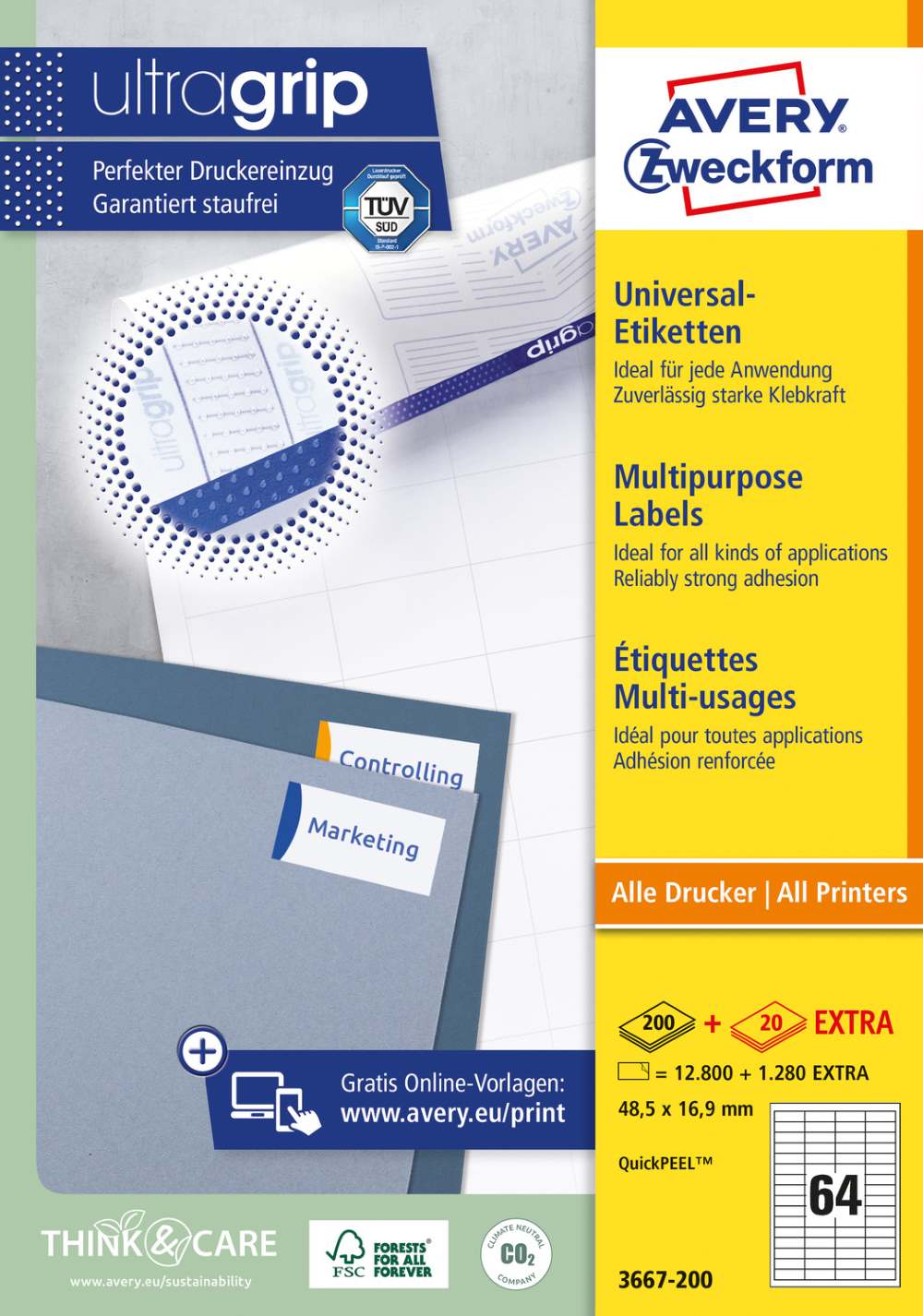 Etikete papirne bele univerzalne Avery Zweckform 3667, 48,5 x 16,9 mm